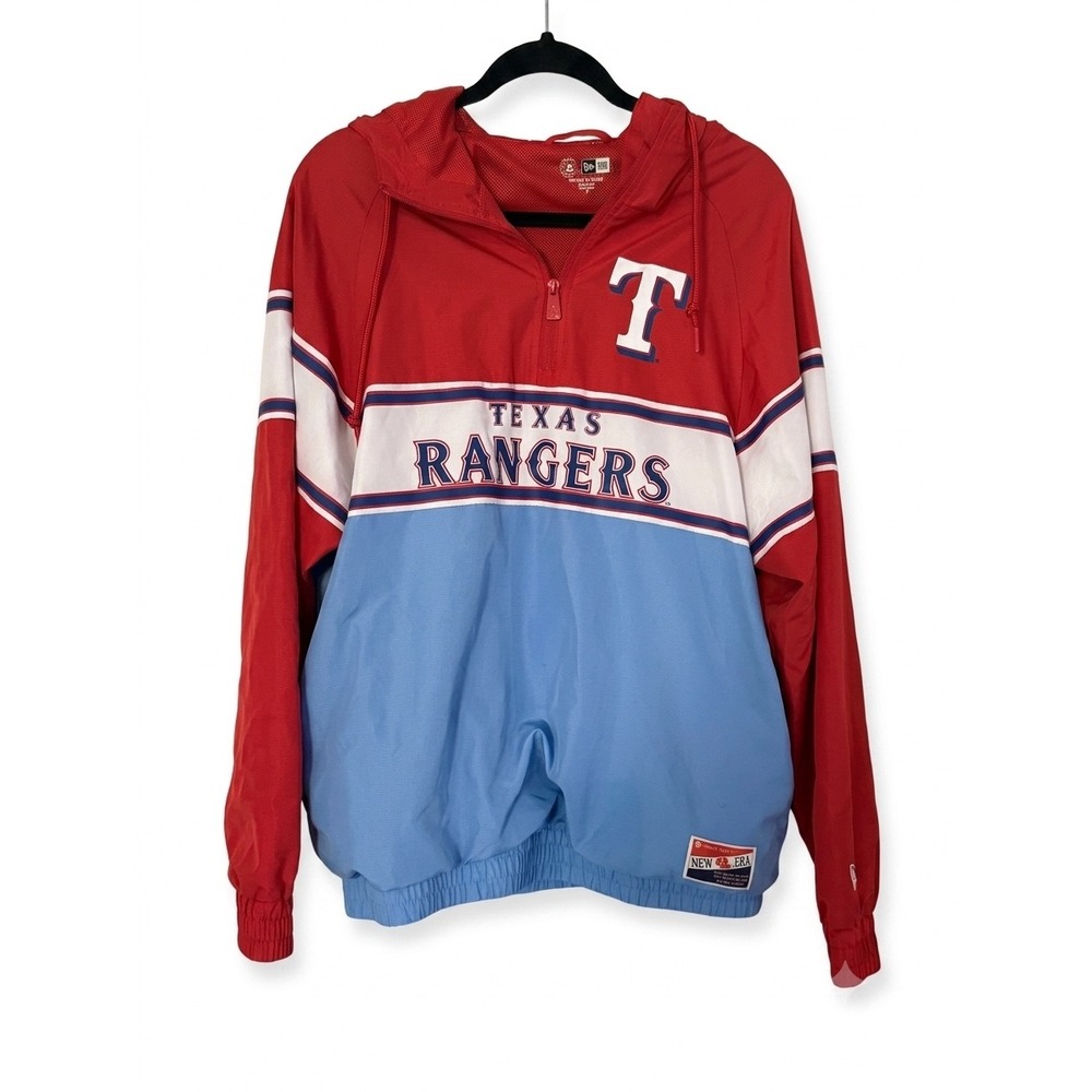 2023 New Era Texas Rangers MLB Windbreaker Red Blue Colorblock Quarter Zip S‎